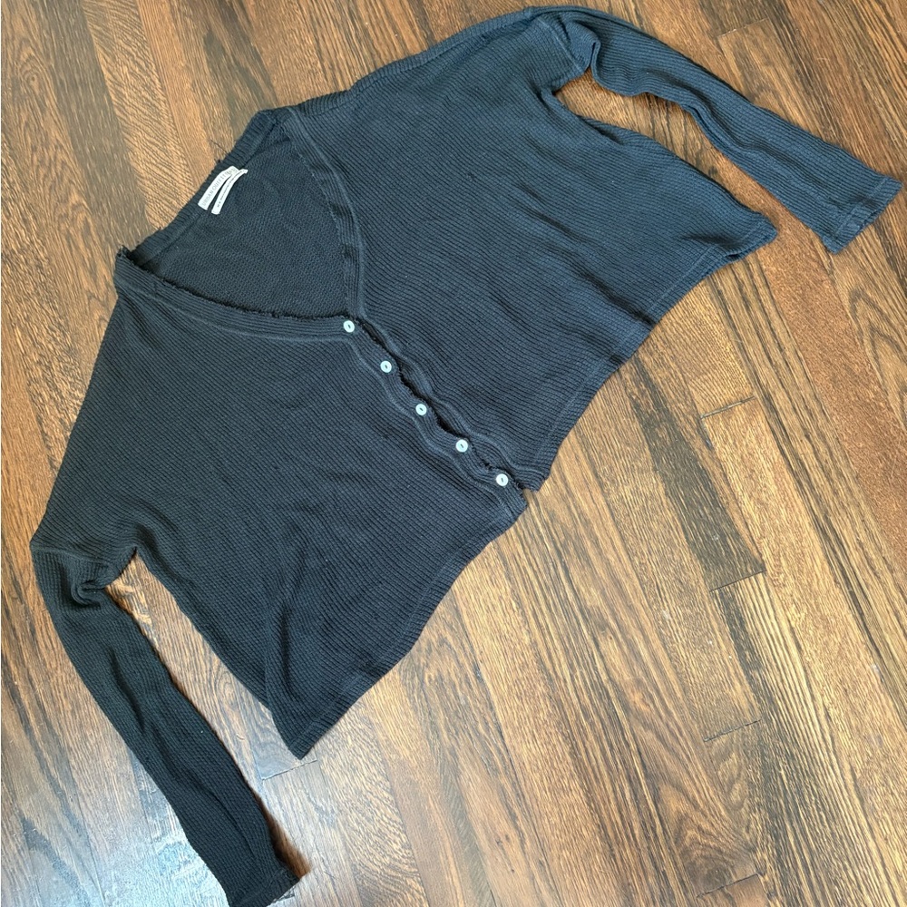 Urban outfitters loose waffle knit button down v neck top